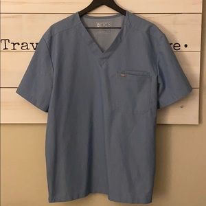 Heather Blue L Figs Scrub Top